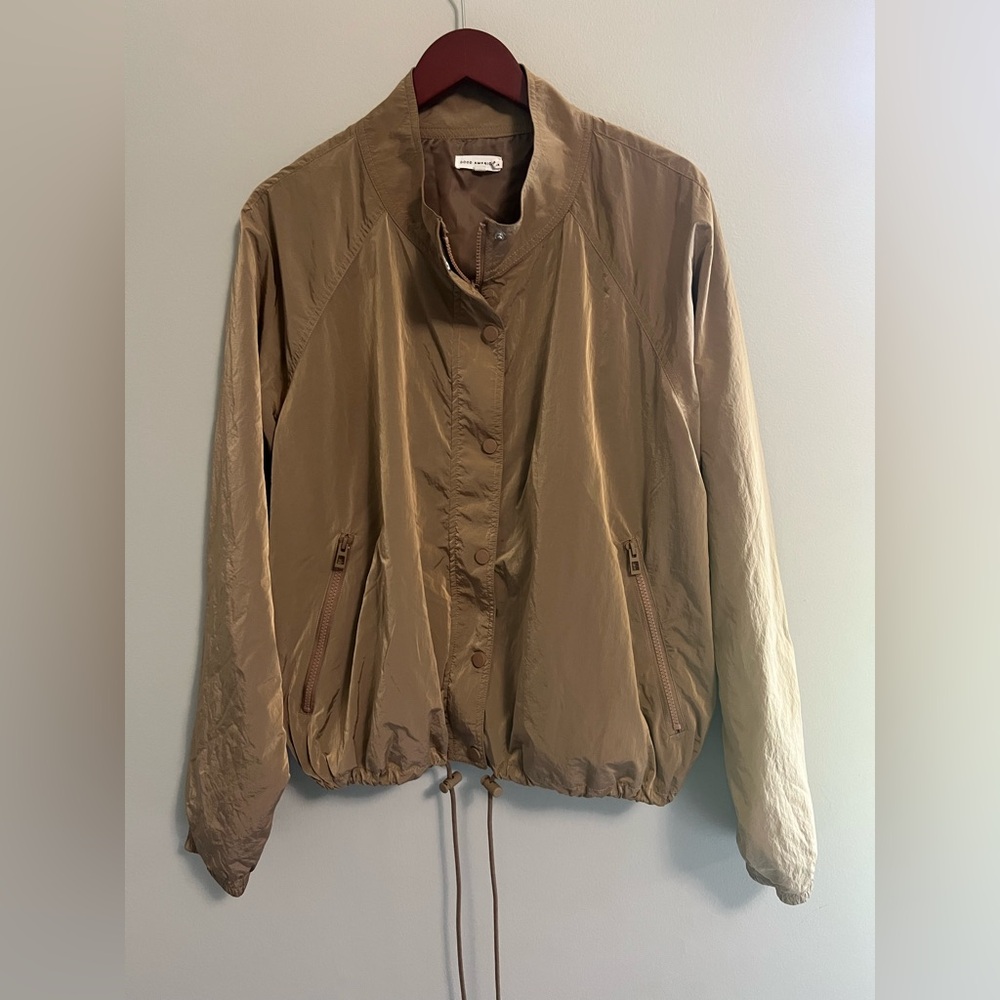 Good American Metallic Brown Bomber Jacket with Drawstring Hem